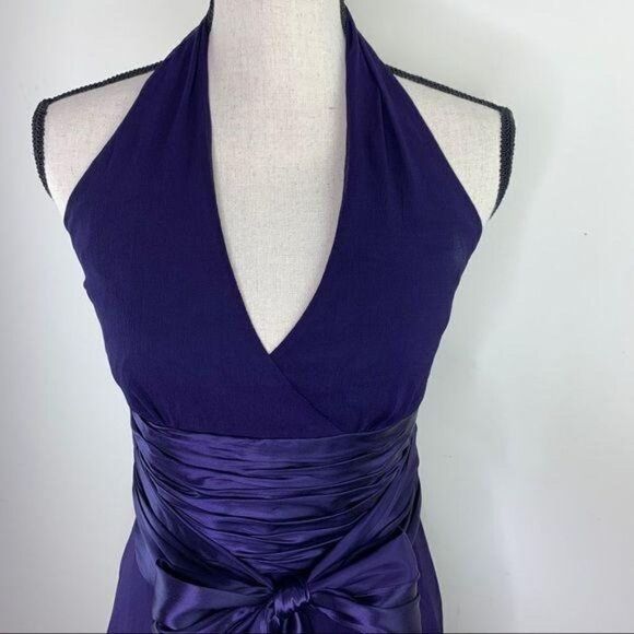 Maggy London Purple Silk Chiffon Halter Formal Prom Cocktail Dress 8 - Picture 4 of 13